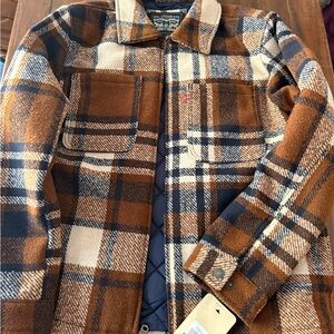 Levi's Men's Checkered Shirt Jacket - Brown and Cream